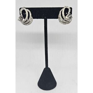 Vintage Jomaz Rhinestone Baguette Clip-On Earrings Silver Tone Signed